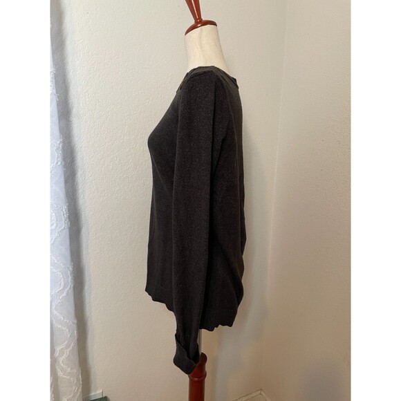 Womens Dark Gray Button Shoulder Knit Sweater Size M Neutral Minimal Casual Soft - Picture 2 of 8